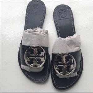 Tory Burch Grania logo Black Slide Sandals 9 1/2